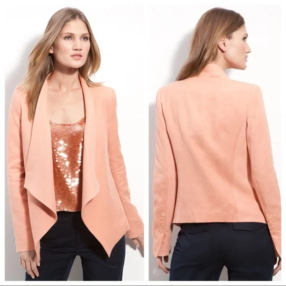 BCBG XS Abree Draped Open Front Jacket Blazer Pink - Picture 8 of 8